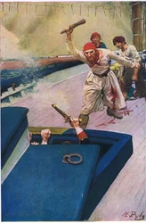 La verdadera pelea comenzó, de El Libro de Piratas de Howard Pyle publicado por Harper & Bros, 1921