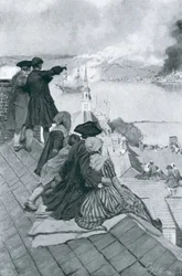 Contemplando la batalla de Bunker Hill, ilustración de «Colonies and Nation» de Woodrow Wilson, publicada en Harper