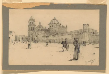 Dibujo, Una iglesia en Guadalajara (México), 1888