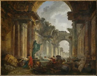 Vue imaginaire de la Grande Galerie du Louvre en ruinesVista imaginaria de las ruinas de la Gran Galería del palacio del Louvre ...