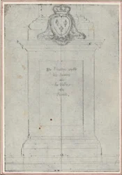 Un pedestal coronado por los brazos del rey de Francia