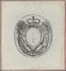 Cartucho heráldico con corona y guirnaldas