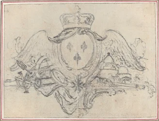Escudo del Rey de Francia con alas e instrumentos científicos