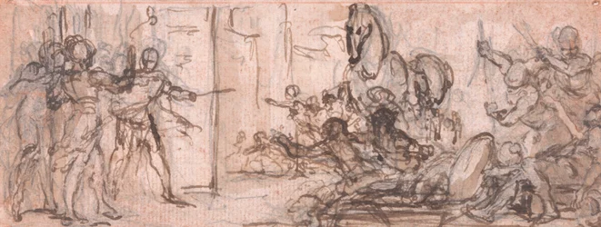 Diseño para un grabado: Batalla de Troya con el Caballo de Troya