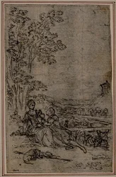 Estudio para viñeta en "Les Amours de Mirtil", Canto I, de Fontanelle (atr.)