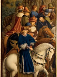 Detalle de los Jueces Justos, panel inferior izquierdo del Retablo de Gante