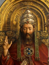 Detalle de Dios Padre, panel central del Retablo de Gante