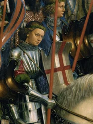 Detalle de San Jorge, de los Caballeros de Cristo, del lado izquierdo del Retablo de Gante