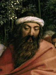 Los peregrinos guiados por San Cristóbal, detalle de San Cristóbal, de la parte derecha del Retablo de Gante