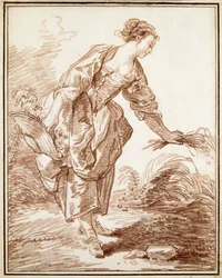 Una pastora recogiendo flores