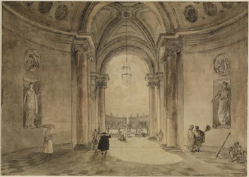 Vista a través del atrio del casino hacia el parterre del jardín de la Villa Albani