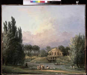 En un parque. Pintura de Hubert Robert (1733-1808), óleo sobre lienzo, circa 1770-1780, arte francés. Museo Estatal Arkhangelskoye Estate, Moscú.