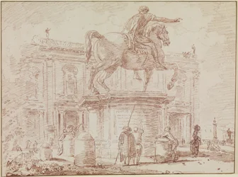 La estatua ecuestre de Marco Aurelio y el Palacio de los Conservadores en Roma