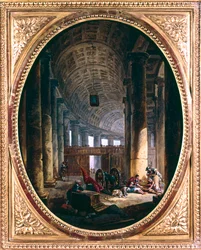 Interior de la columnata de San Pedro, Roma, en el momento del cónclave de 1769
