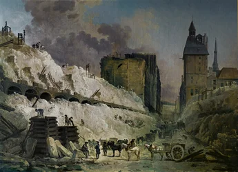 La demolición de las casas del Puente del Cambio, París (pintura sobre lienzo)