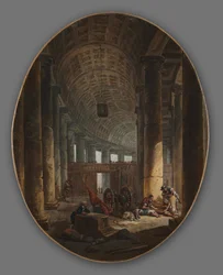 Par de pinturas: La columnata de San Pedro, Roma, durante el cónclave y La gruta..., c.1769