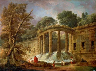 Pabellón con la cascada