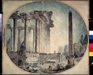 ""Ruinas antiguas y obelisco"" Acuarela de Hubert Robert (1733-1808) 1776 Estado A. Museo de Bellas Artes Pushkin, Moscú, Rusia