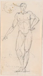 Estatua de un desnudo masculino con la mano en la cadera