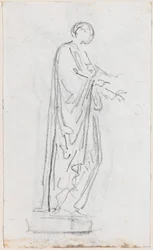 Estatua de una mujer romana (¿Deidad femenina?) vista de lado (verso)