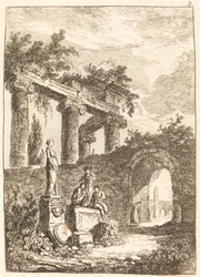 La estatua ante las ruinas