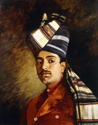 Retrato de un sij con tocado militar