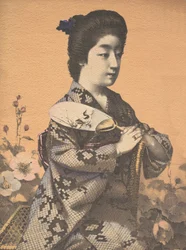 Niña llevando un abanico redondo Uchiwa, ca. 1900