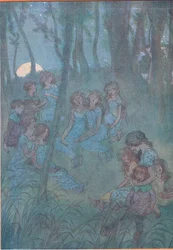 Y hadas del prado nocturno, miren que canten, ilustración de Las Alegres Comadres de Windsor, 1910