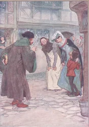 Vamos, bribón, responde a tu amo, no tengas miedo, ilustración de Las Alegres Comadres de Windsor, 1910