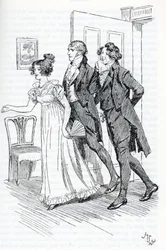 Emma invitando al Sr. Elton a admirar el retrato de Harriett