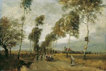 Camino campestre con avenida de abedul