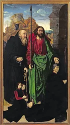 El retablo de Portinari, San Tomás y San Antonio el Ermitaño con Tommaso Portinari y dos hijos Antonio y Pigello, ala izquierda, c.1479