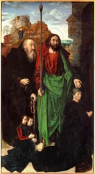 Tommaso Portinari y sus dos hijos, flanqueados por San Antonio y Santo Tomás (temple sobre madera)