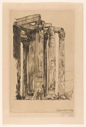 Olympion con dos hombres delante de una columna
Oλymπeion (título sobre el objeto)