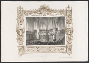 Procesión con una imprenta, 1836 La Cantata en la Iglesia de St. Jakob / 17 de junio de 1836 (título sobre objeto) Placas de la celebración del segundo centenario de la Utrechtsche Hogeschool, 1836 (título de la serie)