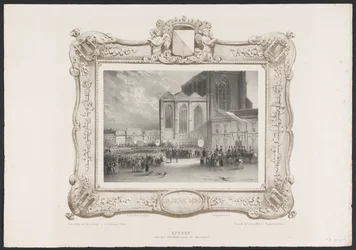 Procesión desde el Ayuntamiento hasta el edificio de la Academia, 1836 Ascensión del Ayuntamiento a la Academia (título sobre objeto) Placas de la celebración del segundo centenario de la Utrechtsche Hogeschool, 1836 (título de la serie)