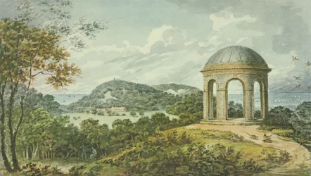 Escena cerca del templo, del Libro Rojo para Antony House, c. 1812