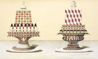 Diseño para la presentación de postres, ilustración de un libro de cocina húngaro sobre cocina francesa, c.1880
