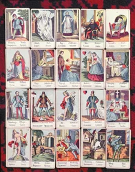 Cartas LeNormand en cuatro idiomas (húngaro, alemán, serbio y croata), finales del siglo XIX