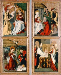 La Anunciación, el Nacimiento de Cristo, la Adoración de los Magos y la Presentación en el Templo del Retablo de Szepeshely