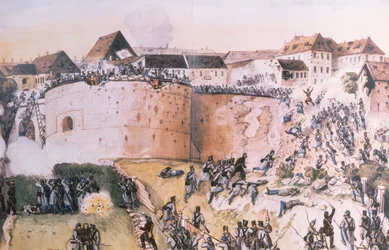 La Revolución Húngara de 1848: Tropas austriacas asaltan el Castillo de Buda el 21 de mayo de 1849