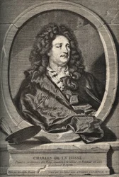 Retrato de Charles de La Fosse (1636-1716) pintor francés - grabado por Dumchange por H. Rigaud