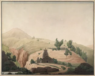 El pueblo de Barhaiti con un templo en primer plano
