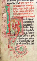 Inicial historiada H, del Skarosbok (El Libro de Skard) c.1350