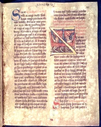 Inicial historiada del comienzo de un capítulo sobre navegación y comercio, copia de una colección de leyes original del siglo XIV Jonsbok