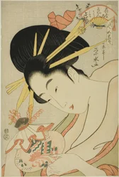 La cortesana Hanahito del Ogiya y las asistentes Sakura y Momiji, de la serie "Bellezas de los cinco festivales (Bijin gosekku)"