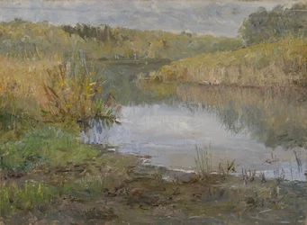 Un río en Francia (óleo sobre lienzo montado sobre cartón)