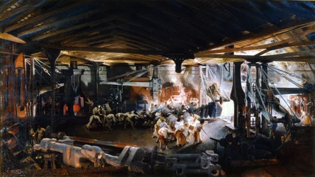 Forjando un árbol doblado en la fábrica de Indres por F. Bonhommé