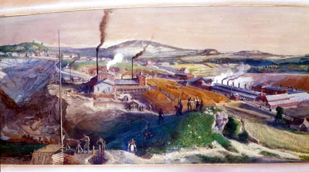 Paisaje industrial en el campo de carbón de Blanzy, Saone-et-Loire