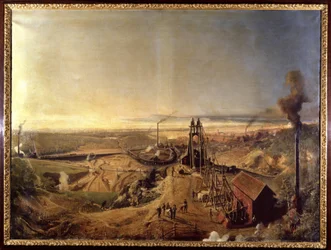 Mina de arcilla y bodega de Montchanin. Pintura de Francis Bonhomme